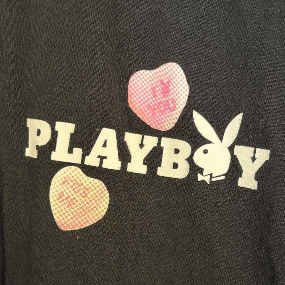 Playboy PacSun Long Sleeve T-Shirt Womens Small Black Pink Heart Graphic Tee